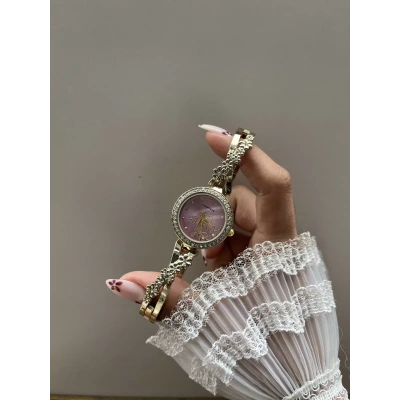Pembe Altın Çiçekleri Vintage Saat