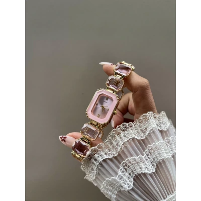 Pembe Elmaslı Vintage Saat