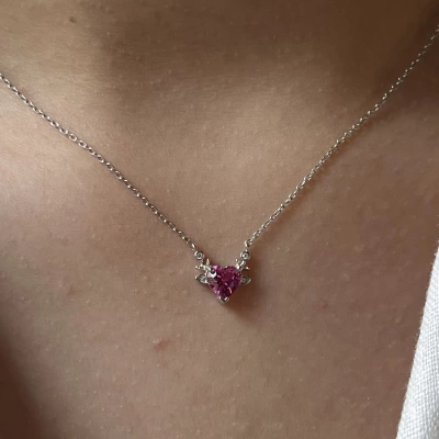 Pembe Kalp Kolye I 925 Gümüş