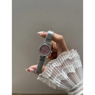 Pembe Pırıltı Vintage Saat
