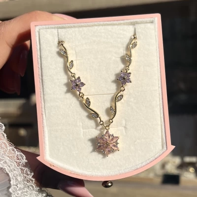 Pembe Prenses Çiçeği Violet Kolye