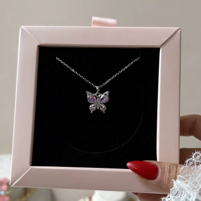 Pink Butterfly Kolye