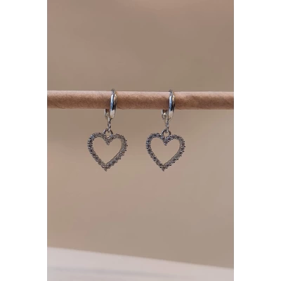 Pırlantalı Kalp Küpe | Çelik