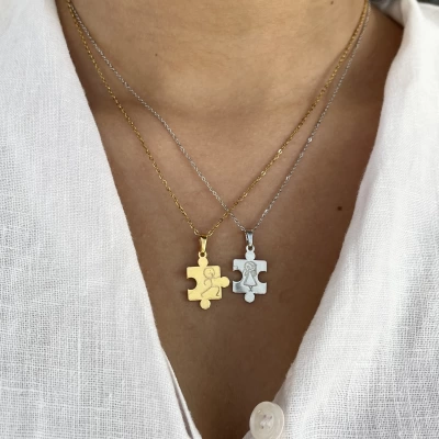 Puzzle Cin Ali Çift Kolyeleri | Çelik