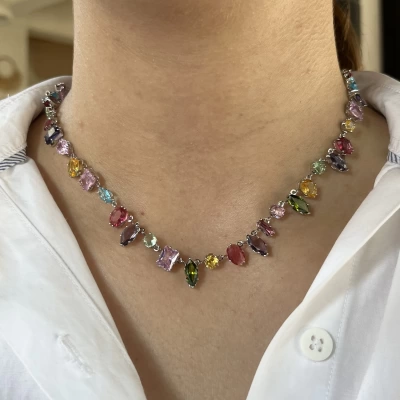 Renkli Taşlı Gem Kolye