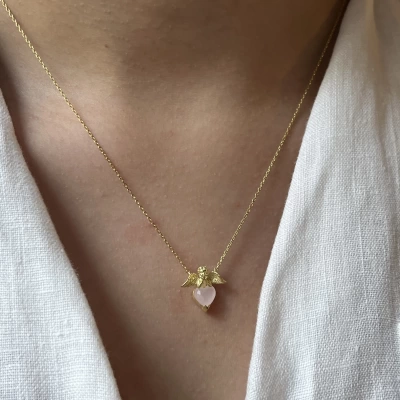 Soft Pembe Melek & Kalp Kolye I 925 Gümüş