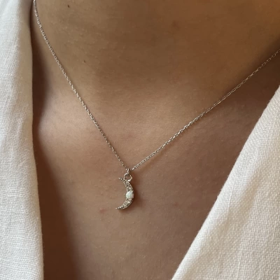 Taşlı Hilal Kolye I 925 Gümüş