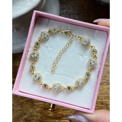 Taşlı Kalp Bileklik I 925 Gümüş