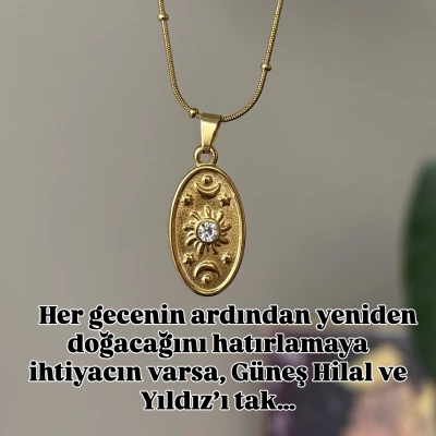 Vintage Güneş Hilal Kolye
