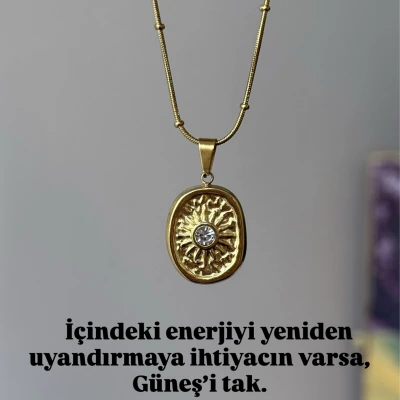 Vintage Güneş Taşlı Kolye