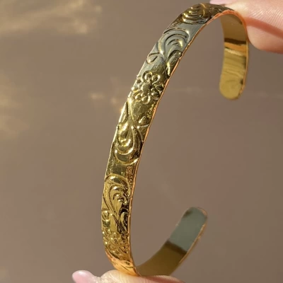 Oymalı Vintage Kelepçe Bileklik