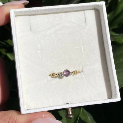 Mor Taşlı Mini Vintage Yüzük