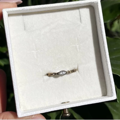 Beyaz Taşlı Mini Vintage Yüzük I Ham Pirinç