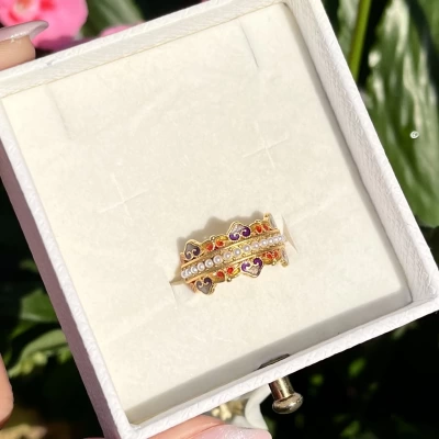 İncili Antik Vintage Yüzük I Ham Pirinç
