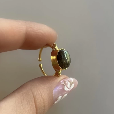 Labradorit Taşlı Vintage Yüzük I 14 Altın Kaplama