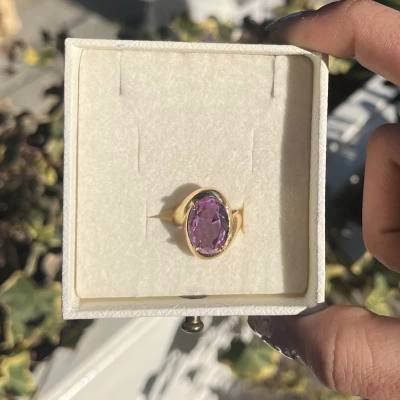 Mor Taşlı Vintage Yüzük I 14 Altın Kaplama