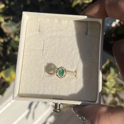 Yeşil Taşlı Vintage Yüzük I Ham Pirinç