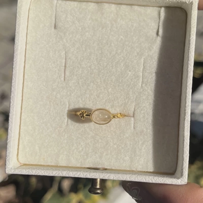 Beyaz Kuvars Taşlı Vintage Yüzük I 14 Altın Kaplama