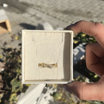 Taşlı Kemik Vintage Yüzük I 14 Altın Kaplama