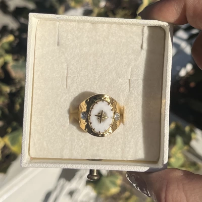 Beyaz Sedefli Yıldız Vintage Yüzük I Çelik