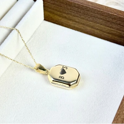 Yazılı Sekizgen Fotoğraflı Kolye