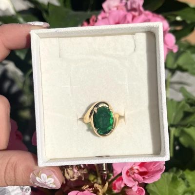 Yeşil Taşlı Oval Vintage Yüzük I Ham Pirinç