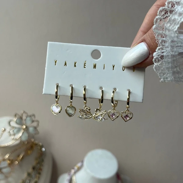 6lı Kuğu Çifti Küpe Seti