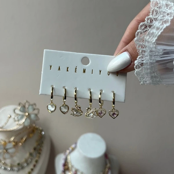 6lı Kuğu Çifti Küpe Seti