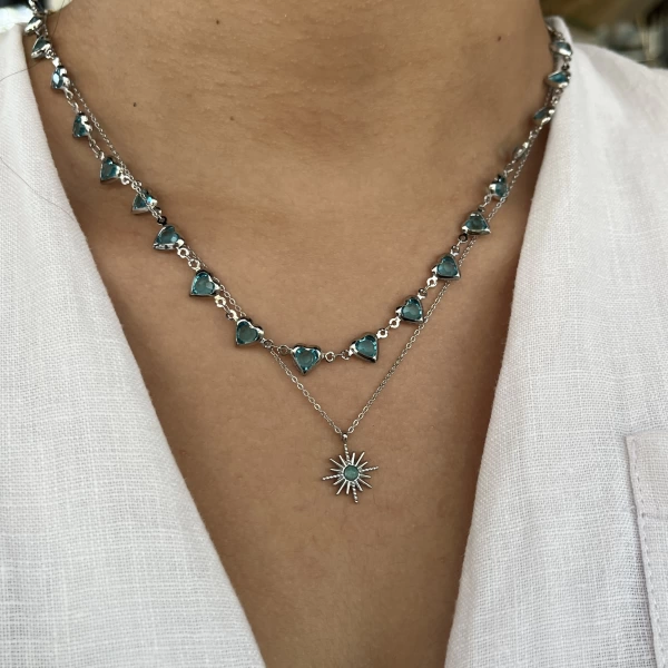 Melany Kalp Choker ve Mini Yıldız Kolye Kombini | Çelik