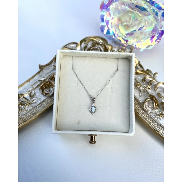 Minimal Opal Taşlı Vintage Kolye I 925 Gümüş