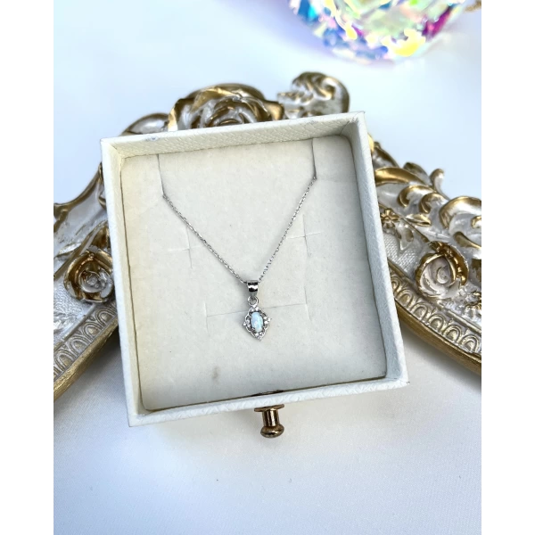 Minimal Opal Taşlı Vintage Kolye I 925 Gümüş