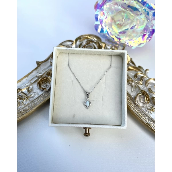 Minimal Opal Taşlı Vintage Kolye I 925 Gümüş