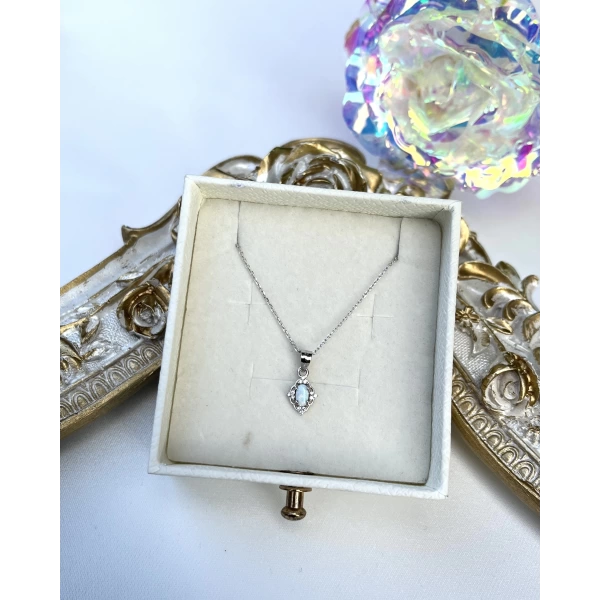 Minimal Opal Taşlı Vintage Kolye I 925 Gümüş