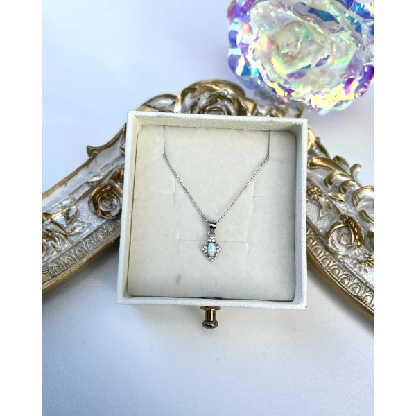 Minimal Opal Taşlı Vintage Kolye I 925 Gümüş