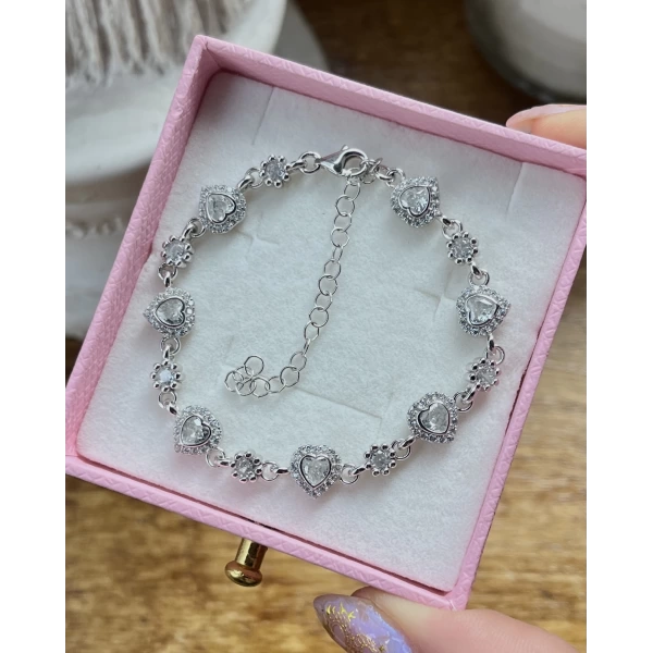 Taşlı Kalp Bileklik I 925 Gümüş