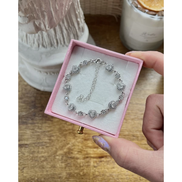 Taşlı Kalp Bileklik I 925 Gümüş