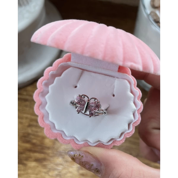 Pembe Taşlı Kelebek Yüzük I Çelik