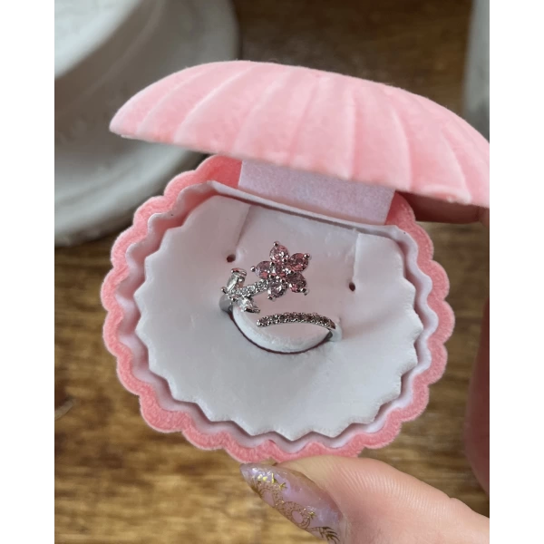 Pembe Taşlı Çiçek Yüzük I Çelik
