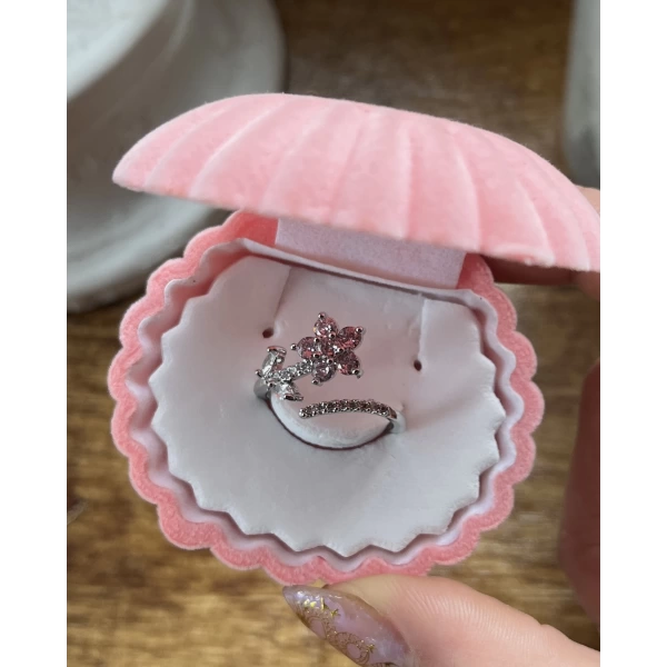 Pembe Taşlı Çiçek Yüzük I Çelik