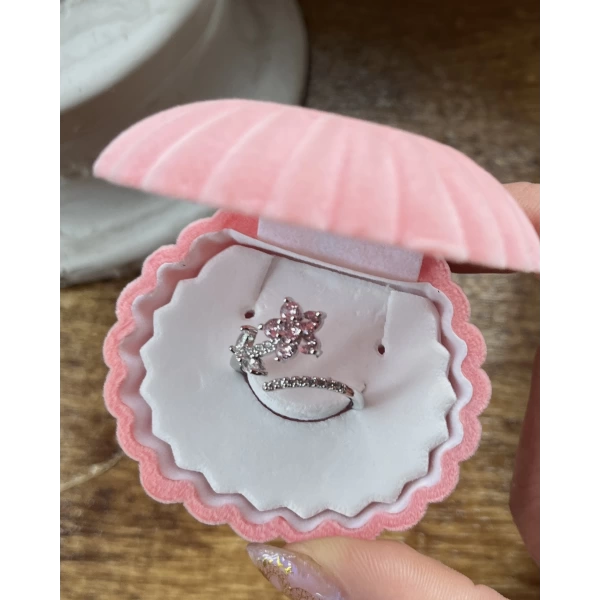 Pembe Taşlı Çiçek Yüzük I Çelik