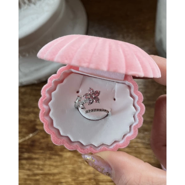 Pembe Taşlı Çiçek Yüzük I Çelik