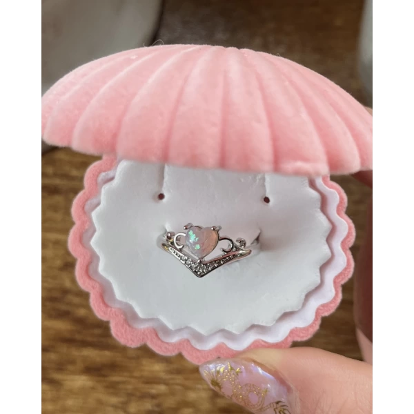 Opal Taşlı Taç Kalp Yüzük I Çelik