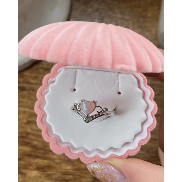 Opal Taşlı Taç Kalp Yüzük I Çelik