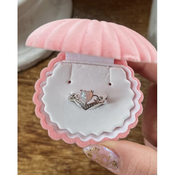 Opal Taşlı Taç Kalp Yüzük I Çelik