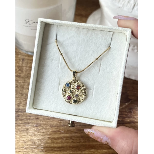 Renkli Taşlı Vintage Kolye I Çelik