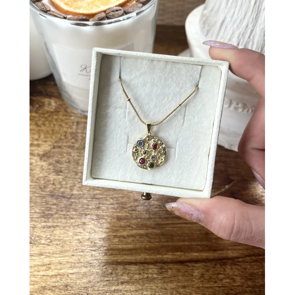 Renkli Taşlı Vintage Kolye I Çelik