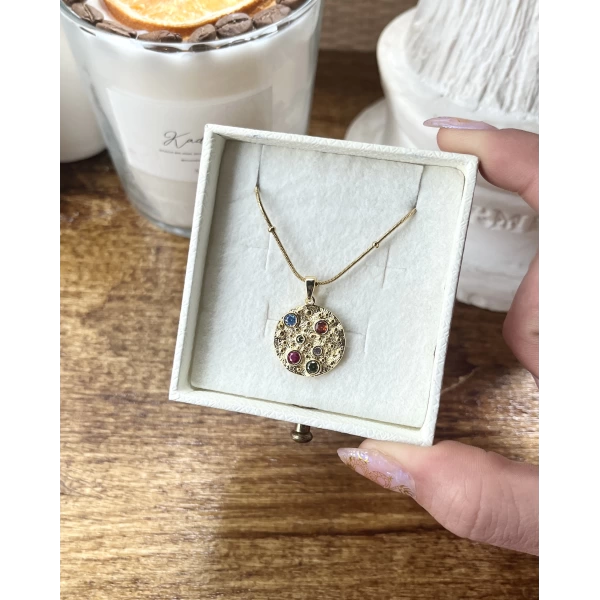 Renkli Taşlı Vintage Kolye I Çelik