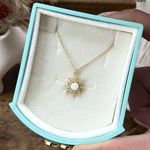 Opal Taşlı Rapunzel Güneş Kolye I 925 Gümüş