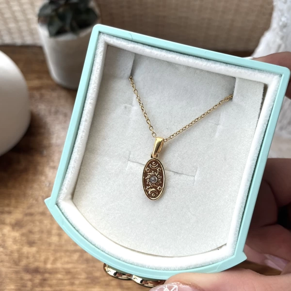 Minimal Oval Güneş Kolye I Çelik