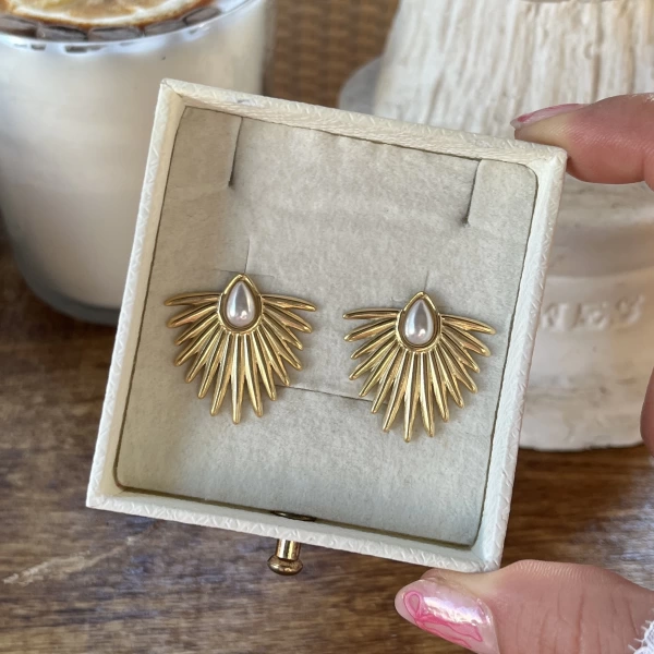 Vintage İncili Shine Küpe I Çelik